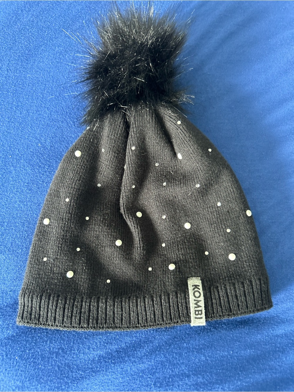 Kombi Kids Black Knit Pom-Pom Beanie with Sparkle Accents